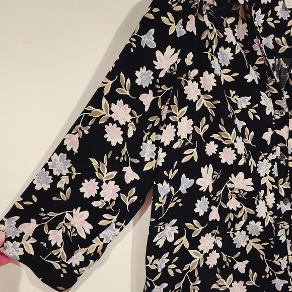 J. Jill Floral Button Front V-Neck Shirt 3/4 Sleeve Pastel Flower Print Rayon 2X - Picture 3 of 11